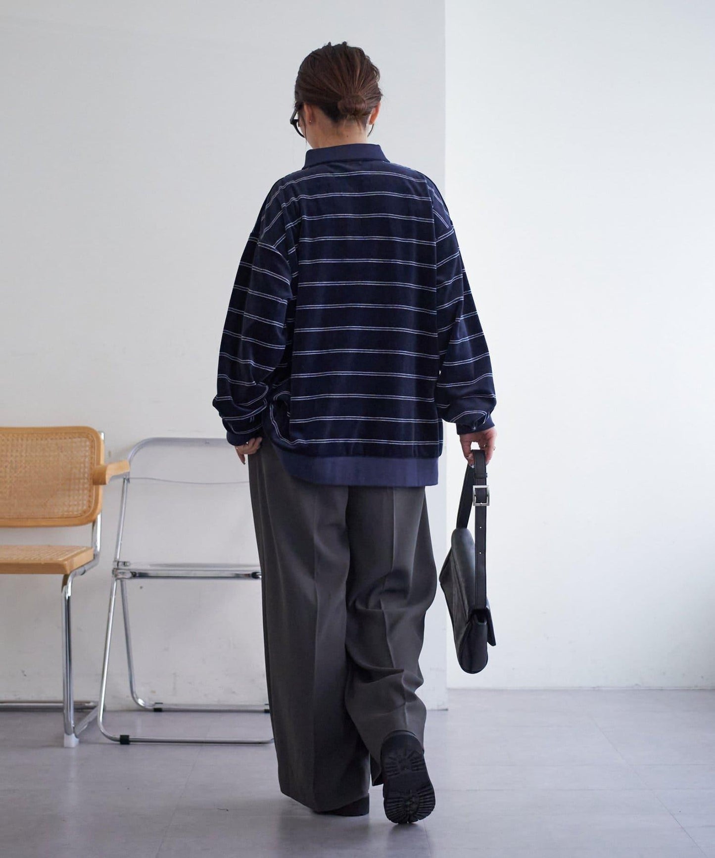 【Discoat】【男女同款】天鵝絨條紋POLO衫