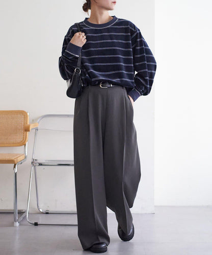 【Discoat】【男女同款】天鵝絨條紋圓領衫