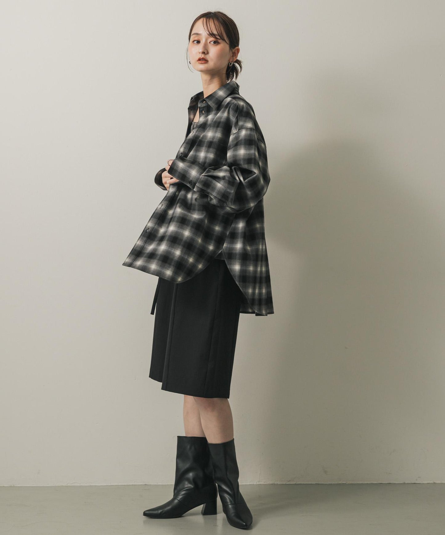 漸變格紋寬鬆襯衫