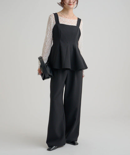 花呢荷葉邊吊帶上衣套裝