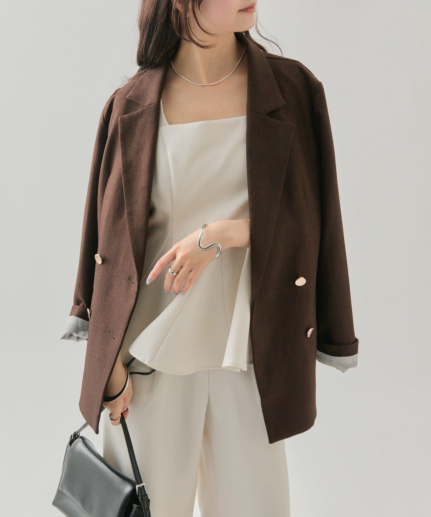 花呢荷葉邊吊帶上衣套裝