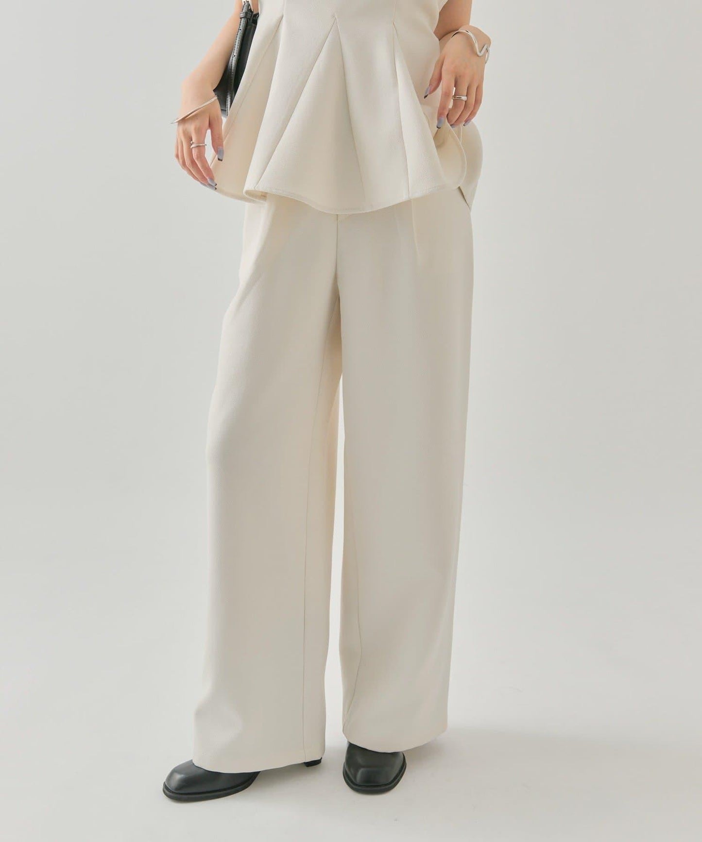 花呢荷葉邊吊帶上衣套裝