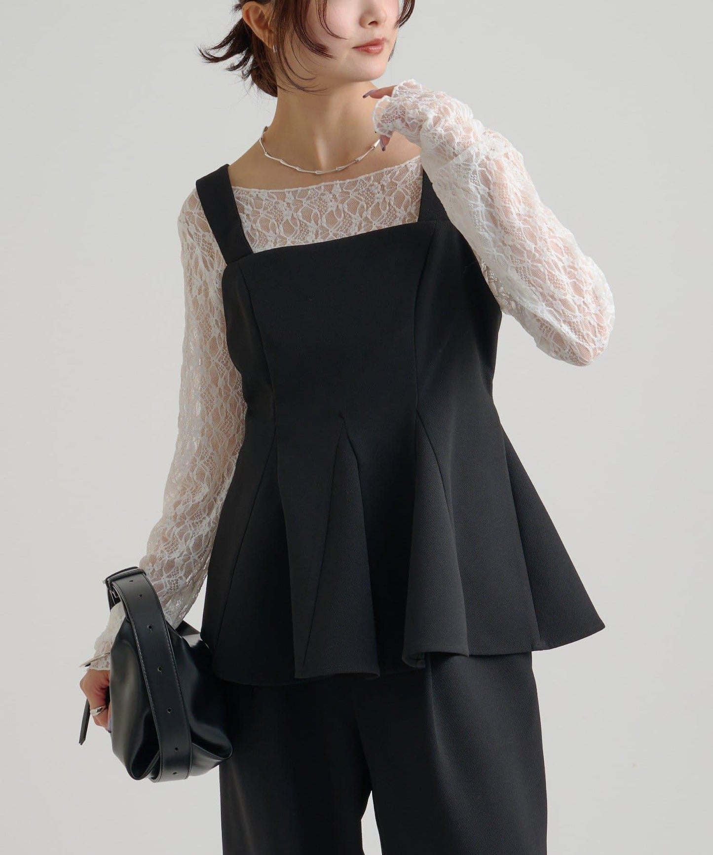 花呢荷葉邊吊帶上衣套裝