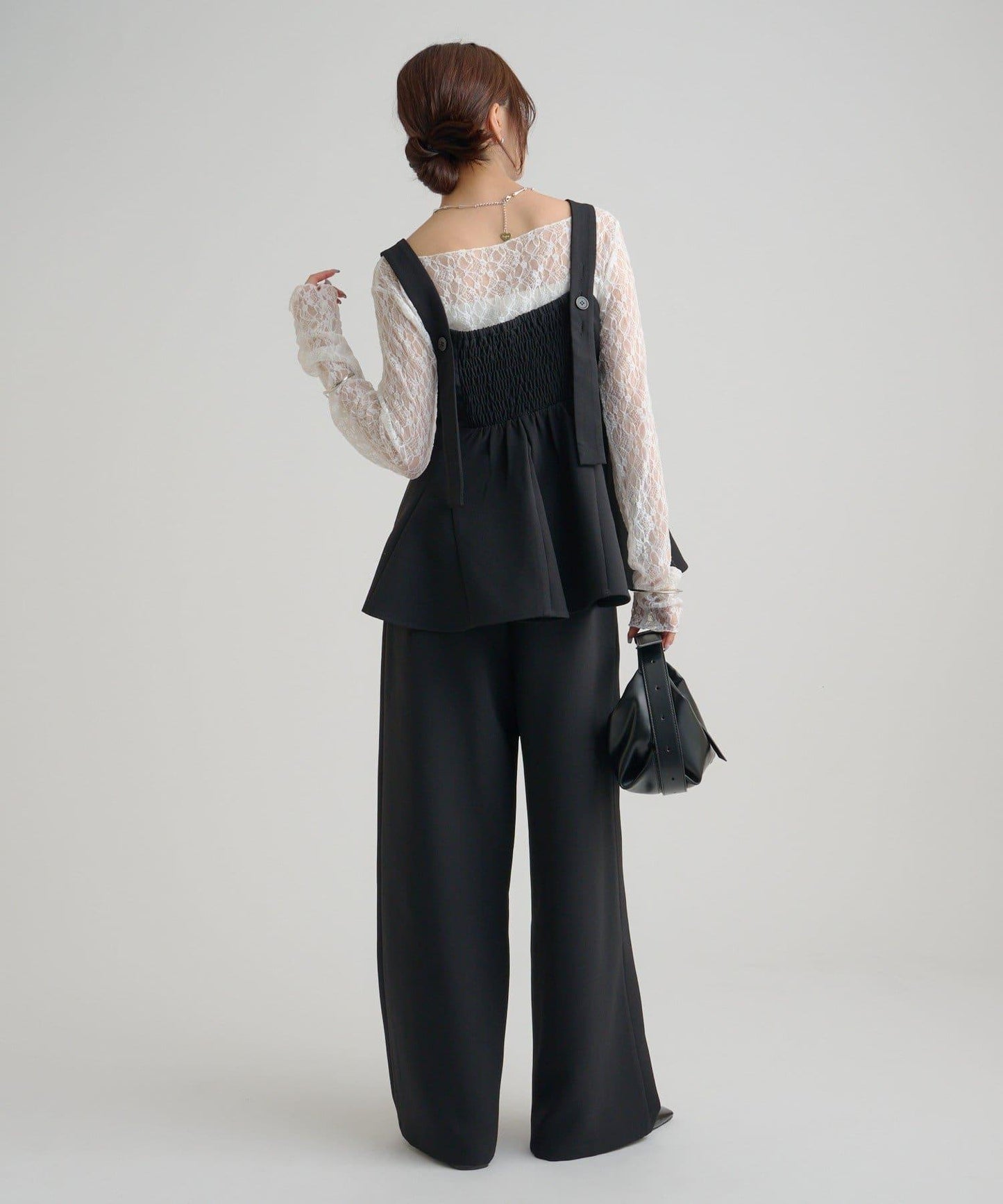 花呢荷葉邊吊帶上衣套裝