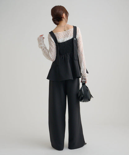 花呢荷葉邊吊帶上衣套裝