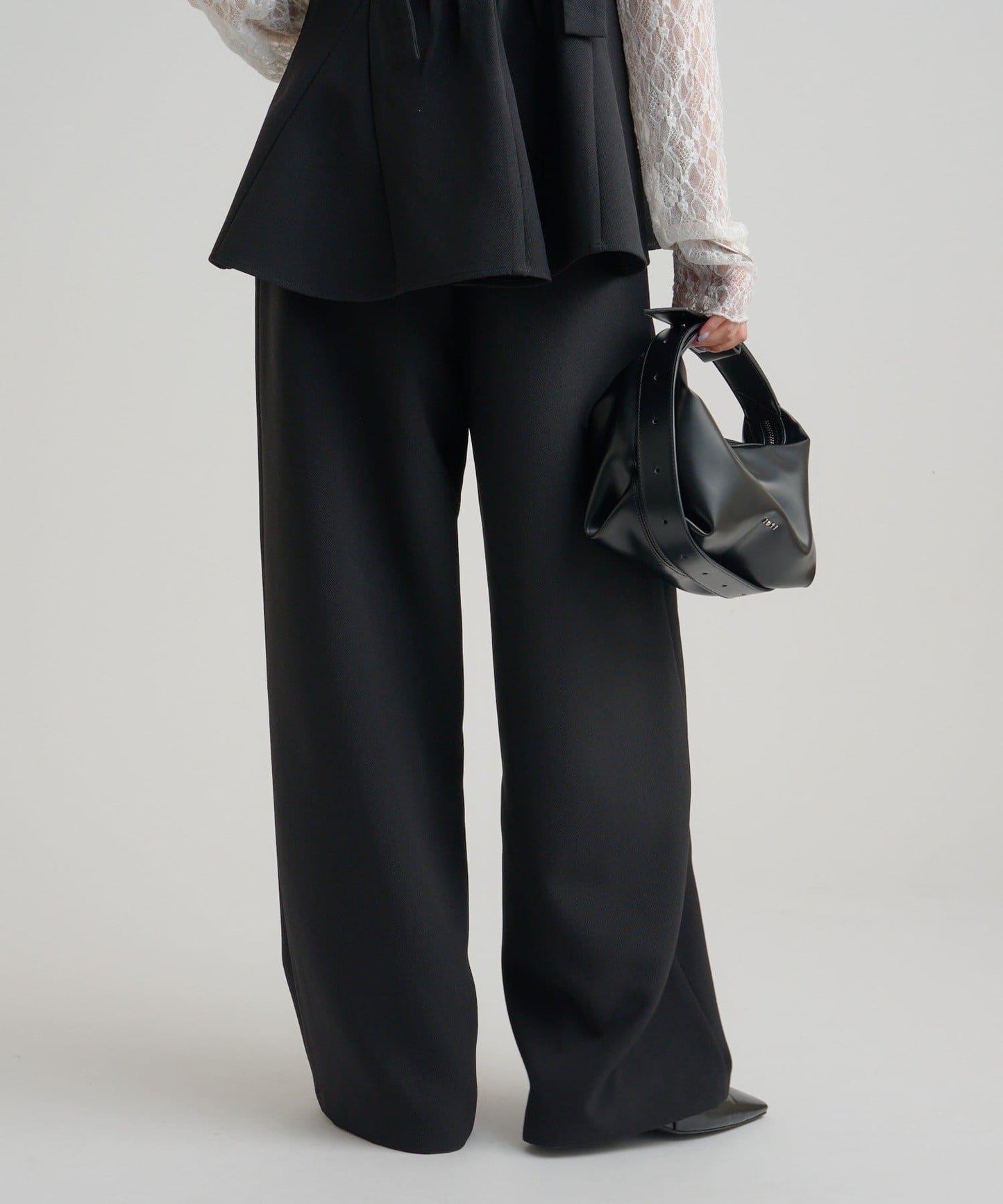 花呢荷葉邊吊帶上衣套裝