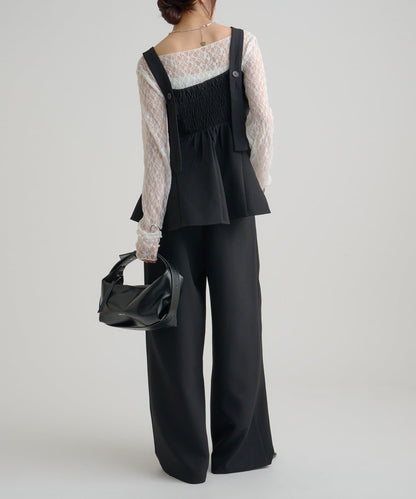 花呢荷葉邊吊帶上衣套裝