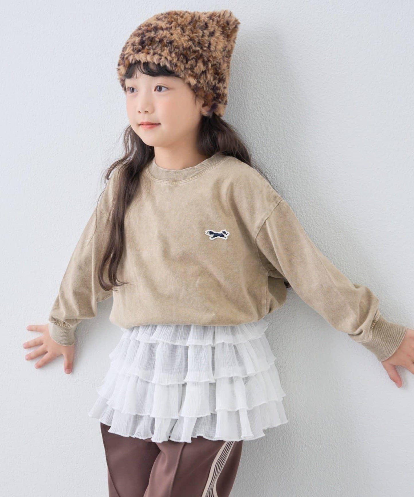 【KIDS】【FOX×TYPY】水洗工藝單點裝飾長袖T恤