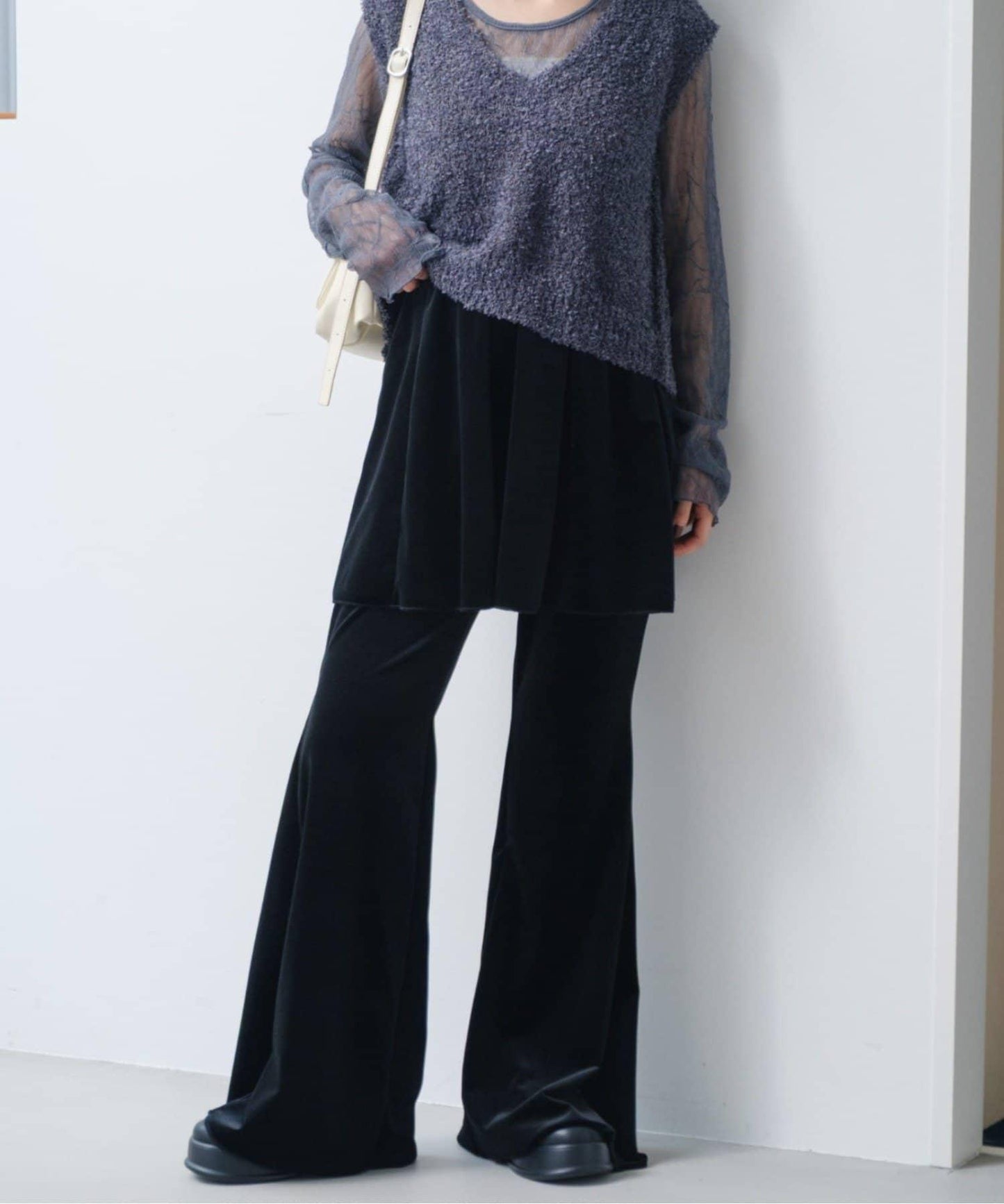 【・部分門店限定/2尺碼可選/小個子尺碼】天鵝絨半身裙褲套裝