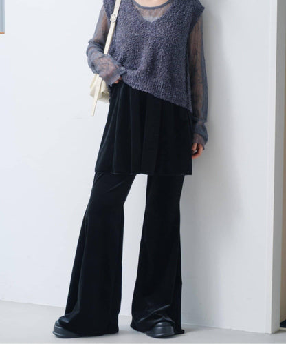 【・部分門店限定/2尺碼可選/小個子尺碼】天鵝絨半身裙褲套裝