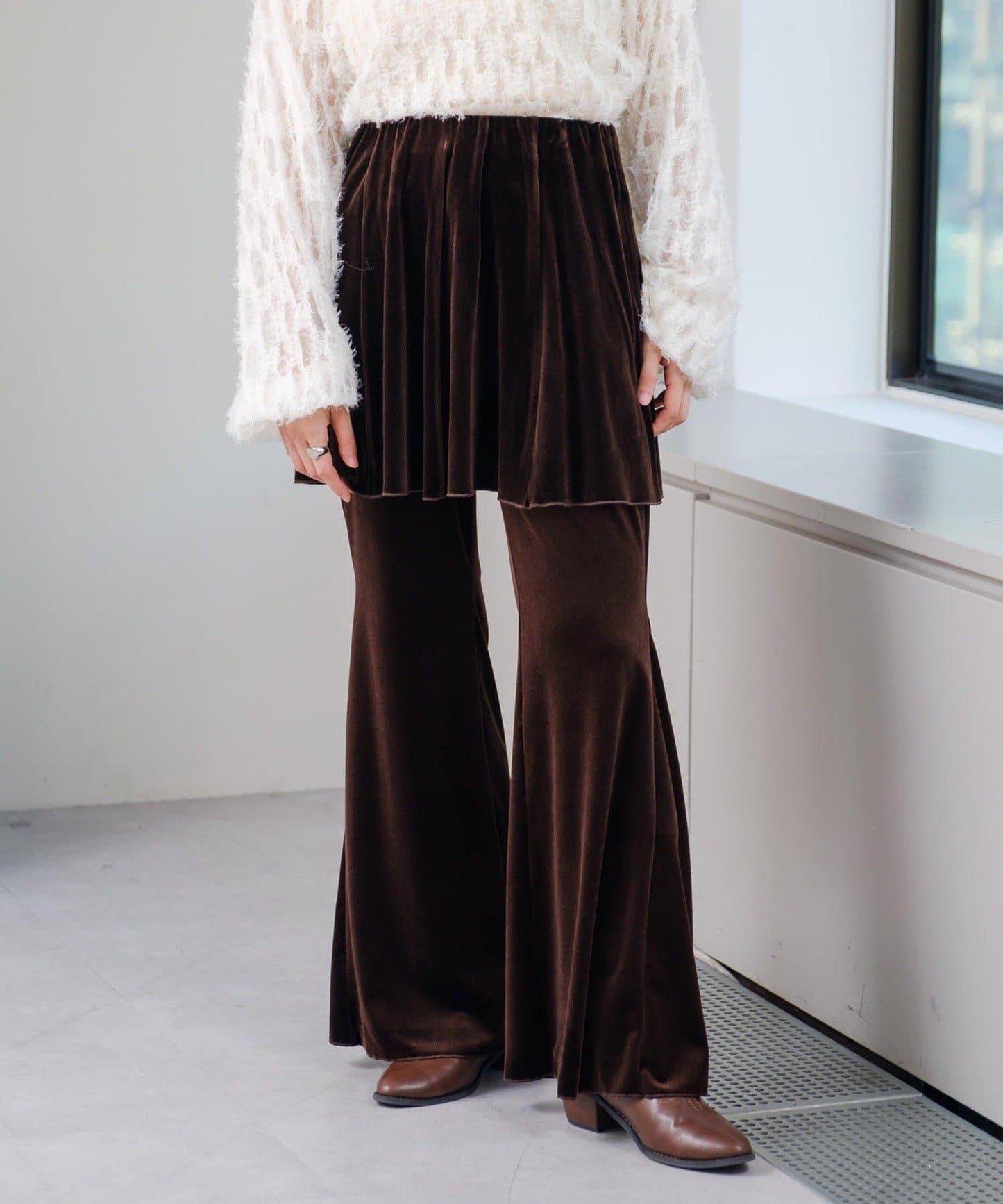 【・部分門店限定/2尺碼可選/小個子尺碼】天鵝絨半身裙褲套裝