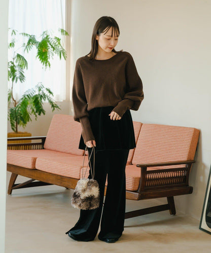 【・部分門店限定/2尺碼可選/小個子尺碼】天鵝絨半身裙褲套裝