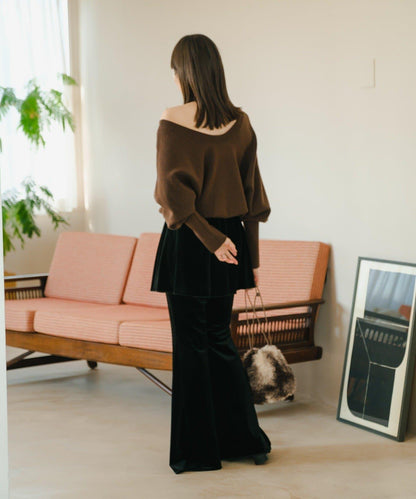 【・部分門店限定/2尺碼可選/小個子尺碼】天鵝絨半身裙褲套裝