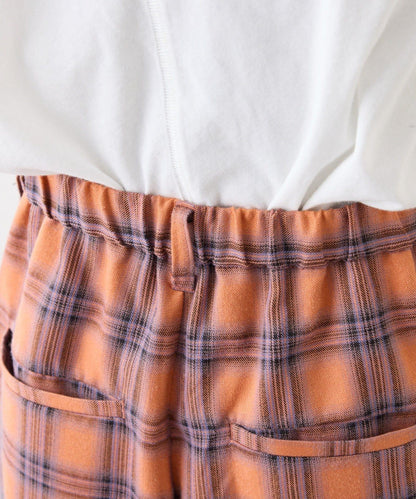 法蘭絨格紋褶皺寬鬆闊腿褲