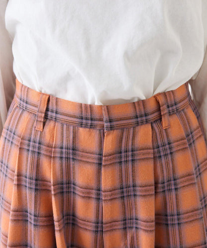 法蘭絨格紋褶皺寬鬆闊腿褲