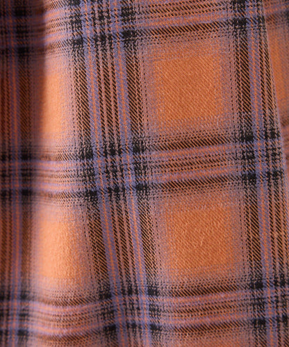 法蘭絨格紋褶皺寬鬆闊腿褲