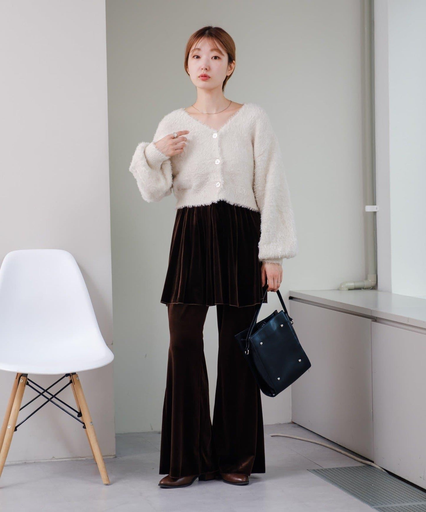 【・部分門店限定/2尺碼可選/小個子尺碼】天鵝絨半身裙褲套裝