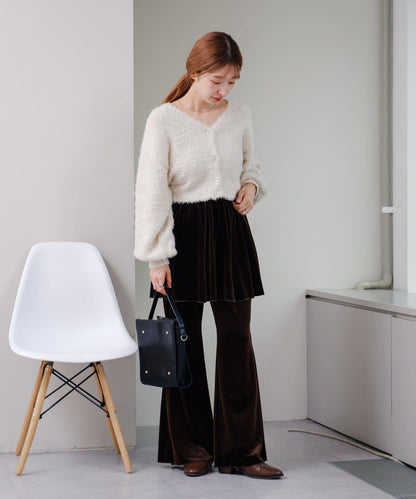 【・部分門店限定/2尺碼可選/小個子尺碼】天鵝絨半身裙褲套裝