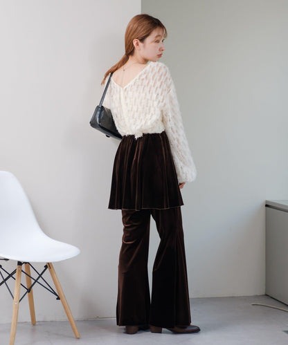 【・部分門店限定/2尺碼可選/小個子尺碼】天鵝絨半身裙褲套裝