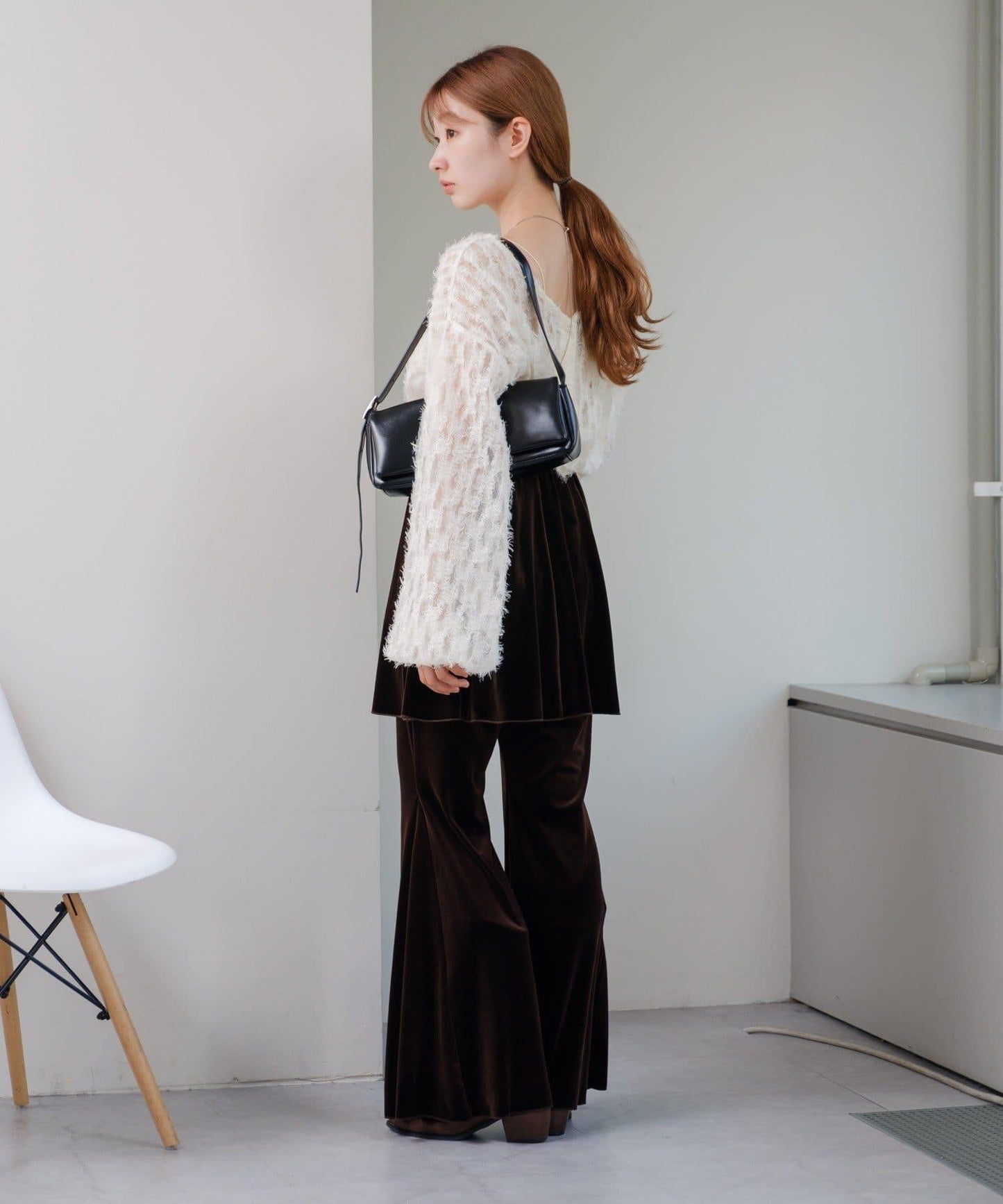 【・部分門店限定/2尺碼可選/小個子尺碼】天鵝絨半身裙褲套裝