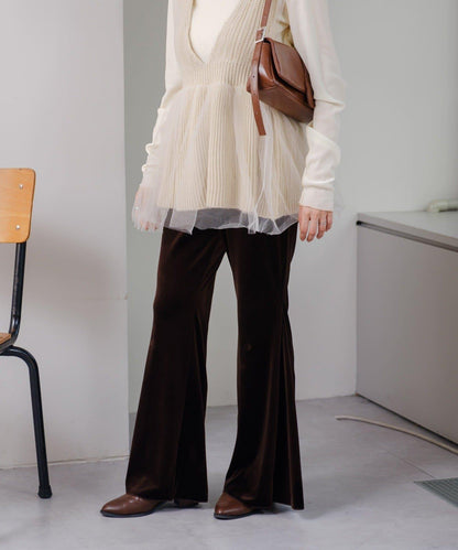 【・部分門店限定/2尺碼可選/小個子尺碼】天鵝絨半身裙褲套裝