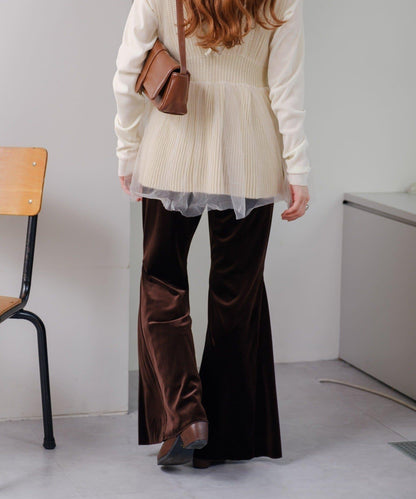 【・部分門店限定/2尺碼可選/小個子尺碼】天鵝絨半身裙褲套裝