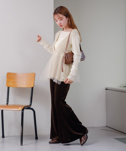 【・部分門店限定/2尺碼可選/小個子尺碼】天鵝絨半身裙褲套裝