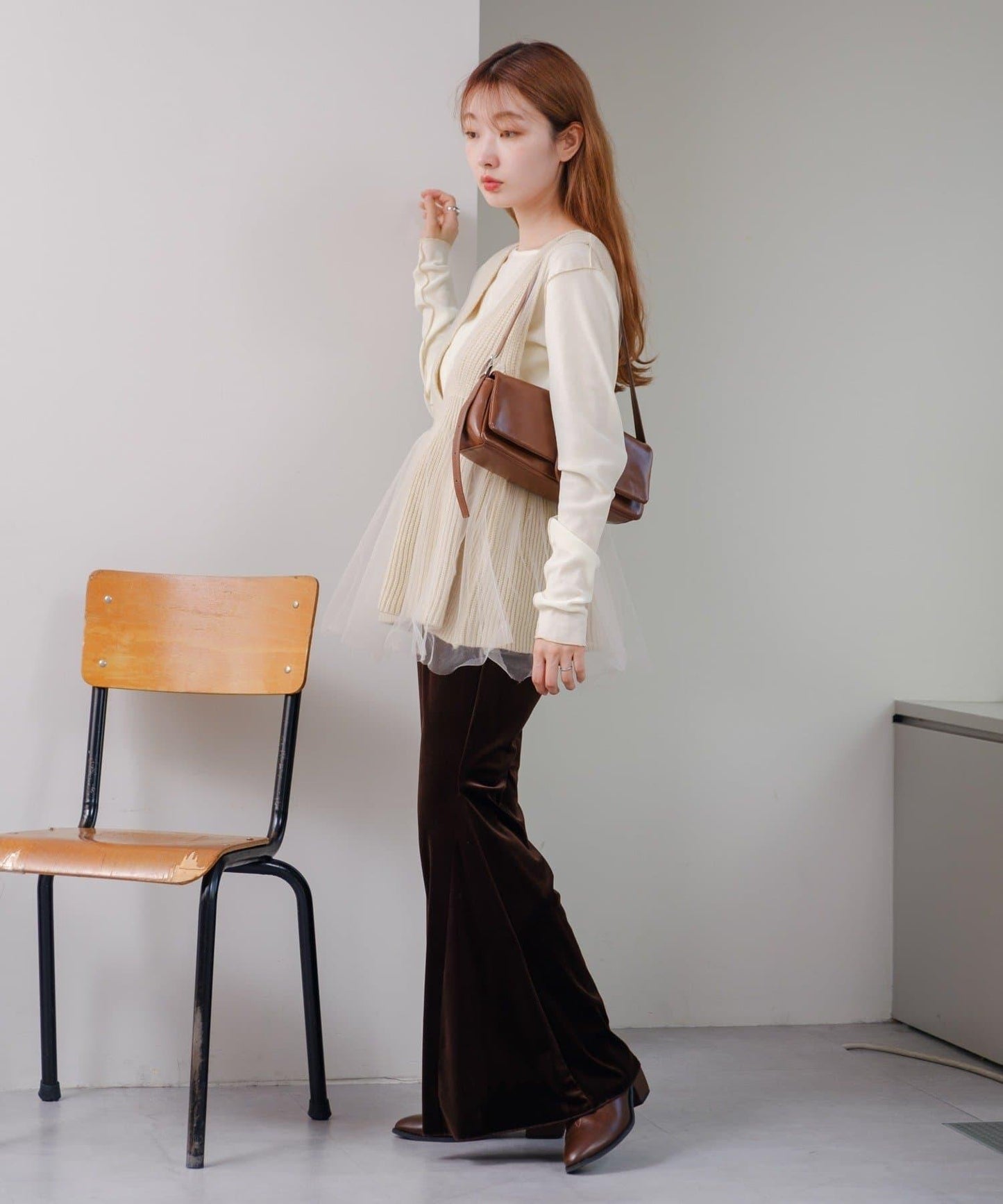 【・部分門店限定/2尺碼可選/小個子尺碼】天鵝絨半身裙褲套裝