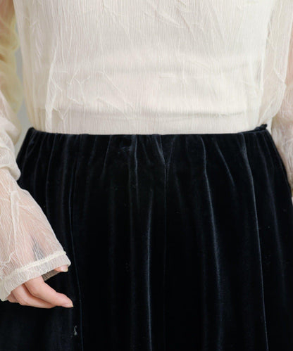 【・部分門店限定/2尺碼可選/小個子尺碼】天鵝絨半身裙褲套裝