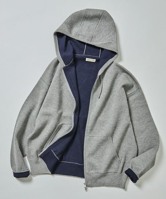 寬鬆版型雙層拉鍊針織連帽衫