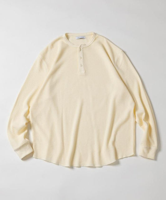 寬鬆版型水洗色華夫格長袖T恤