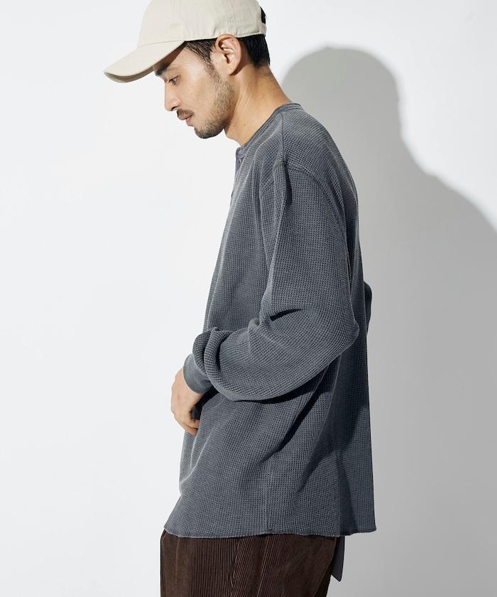 寬鬆版型水洗色華夫格長袖T恤