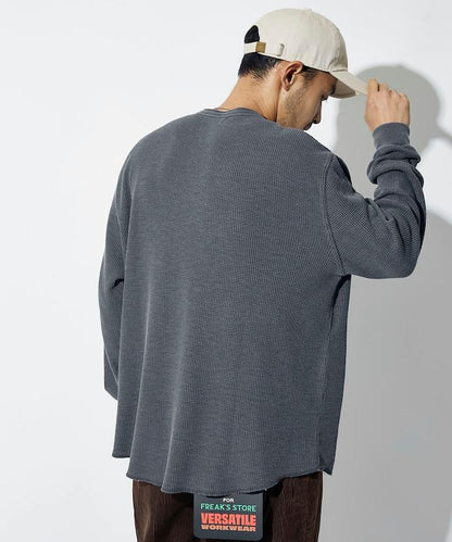 寬鬆版型水洗色華夫格長袖T恤