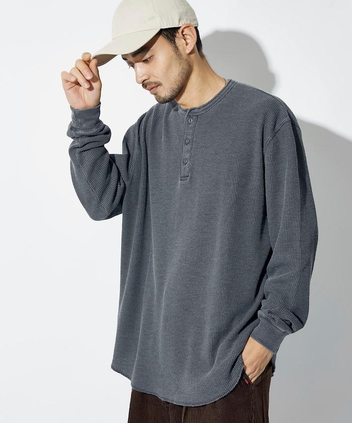 寬鬆版型水洗色華夫格長袖T恤