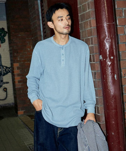 寬鬆版型水洗色華夫格長袖T恤