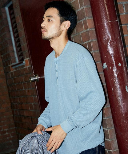 寬鬆版型水洗色華夫格長袖T恤