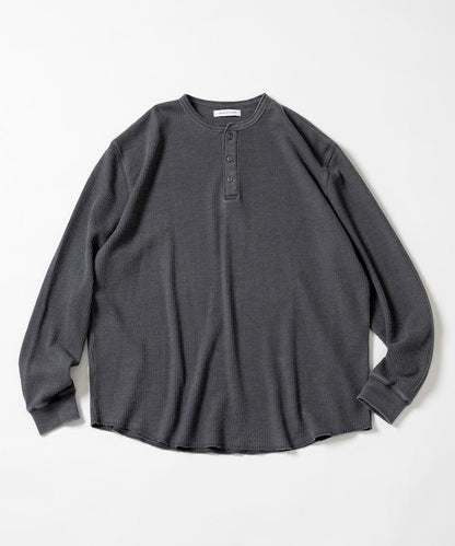 寬鬆版型水洗色華夫格長袖T恤