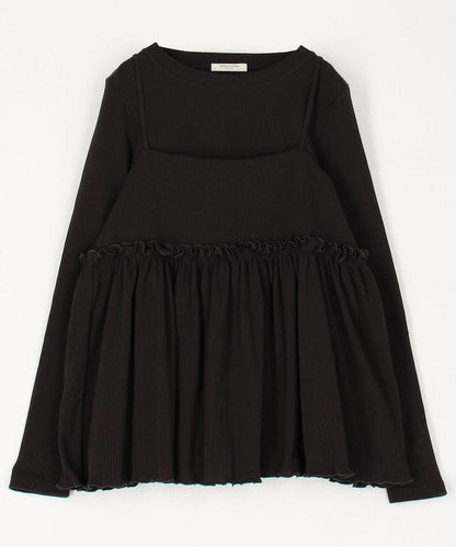 【套裝商品】軍風羅紋2WAY吊帶背心套裝 長袖T恤