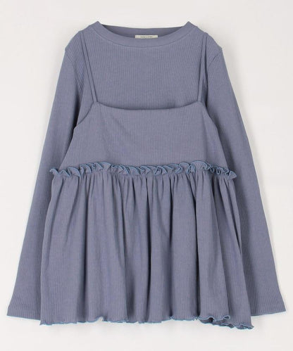 【套裝商品】軍風羅紋2WAY吊帶背心套裝 長袖T恤