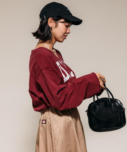 復古V領字母長袖T恤