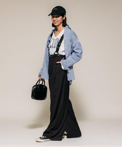 復古V領字母長袖T恤