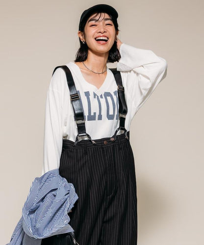 復古V領字母長袖T恤