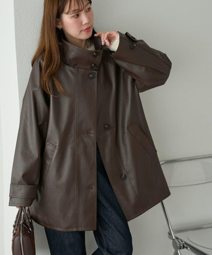 【Discoat】仿皮立領大衣