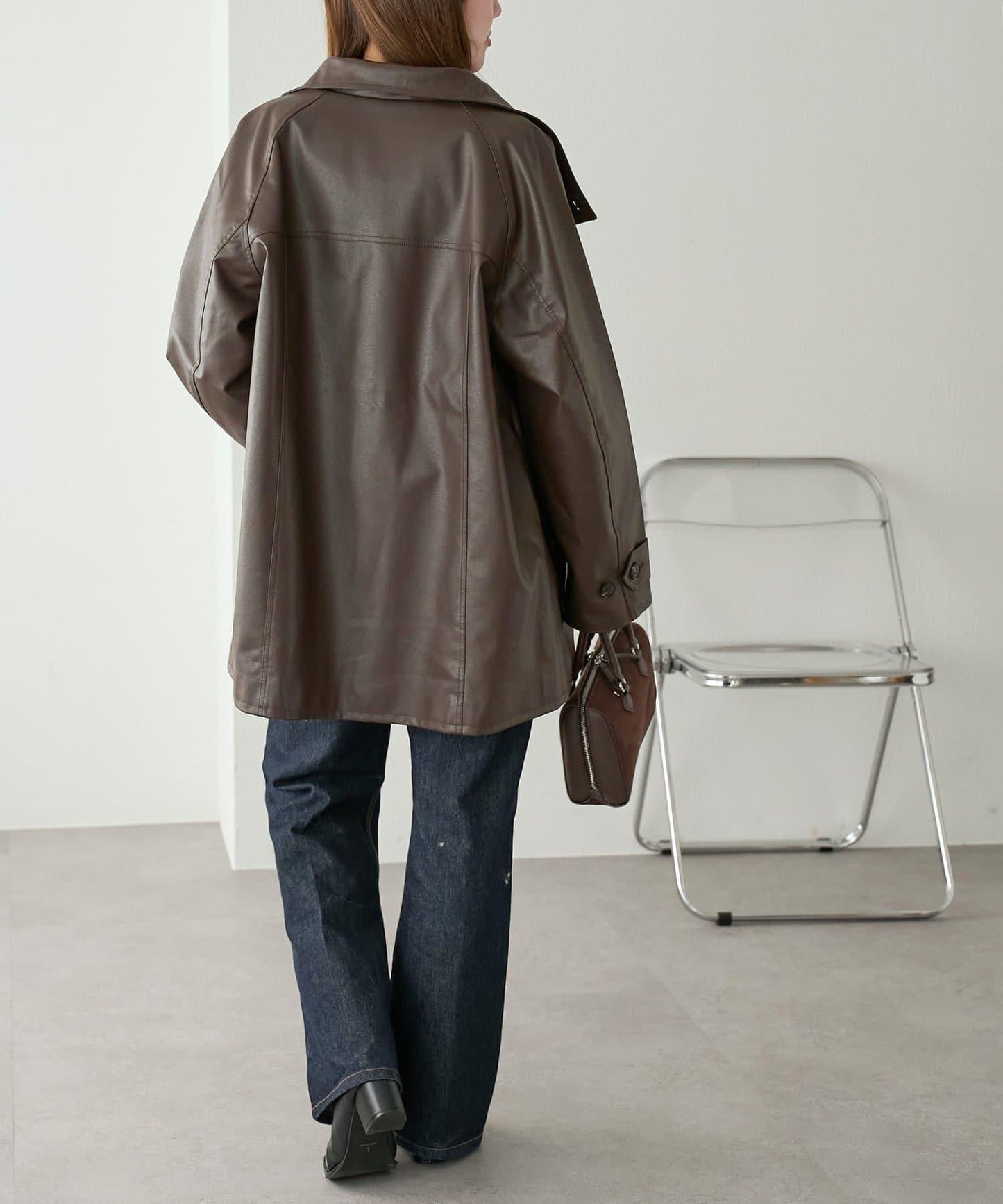 【Discoat】仿皮立領大衣