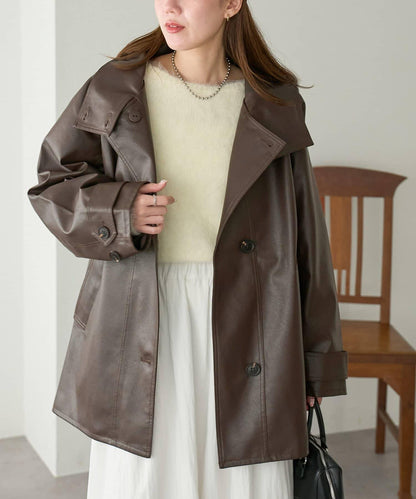 【Discoat】仿皮立領大衣