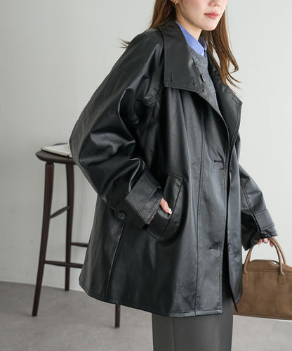 【Discoat】仿皮立領大衣