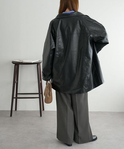 【Discoat】仿皮立領大衣