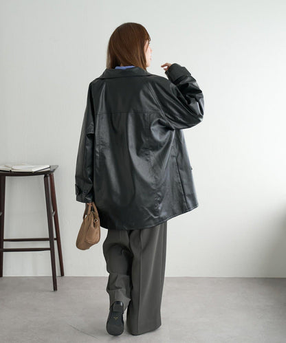 【Discoat】仿皮立領大衣