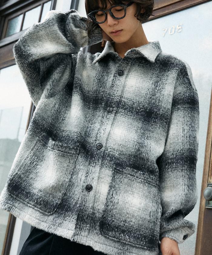 長毛格紋寬鬆夾克