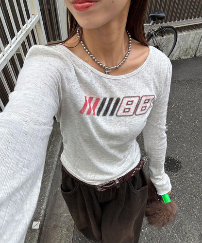 蕾絲拼接標誌修身上衣